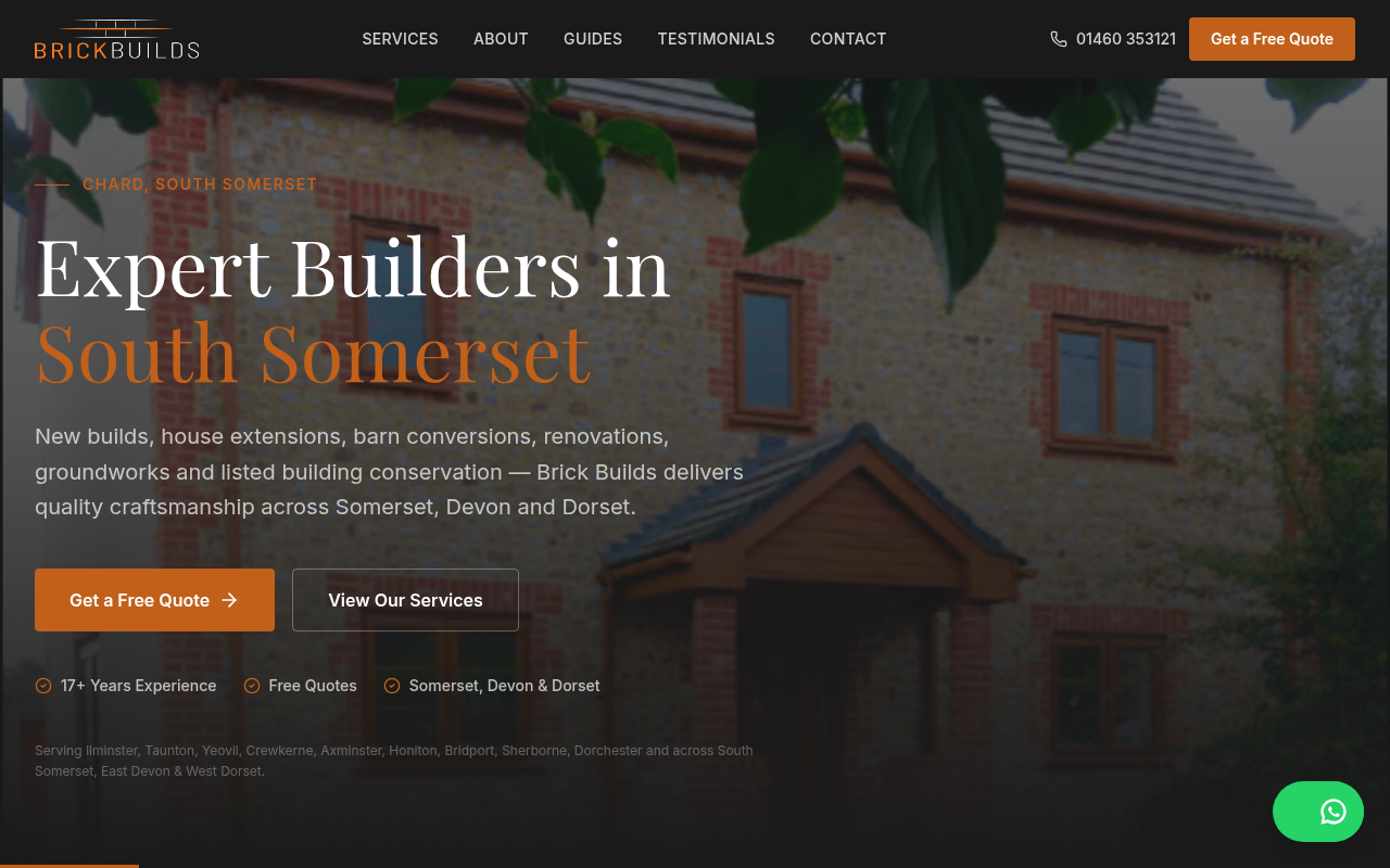 Screenshot of the Brick Builds website homepage